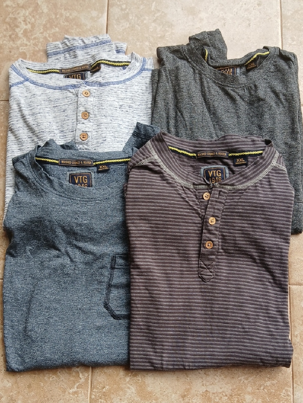 Men’s Long Sleeve Henley Shirt Bundle Gray/Charcoal/Blue